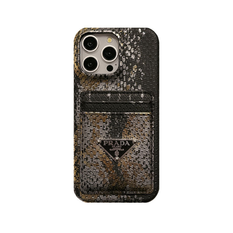 Leather Serpentine Pr Phone Case With Card Holder for iPhone 12