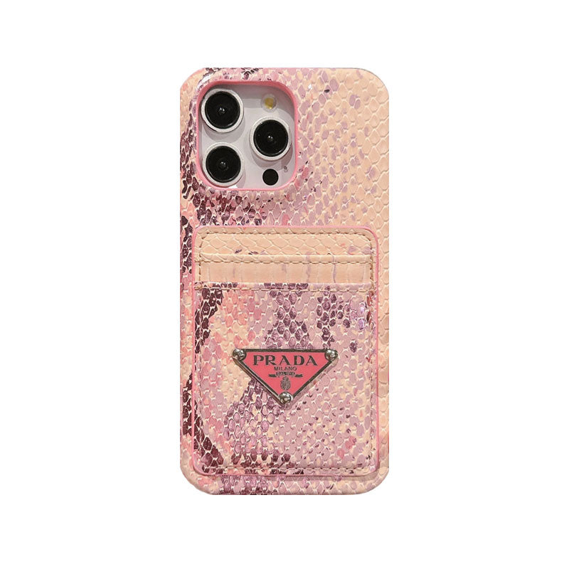Leather Serpentine Pr Phone Case With Card Holder for iPhone 12