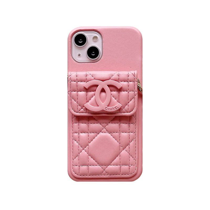 CC iPhone Case With Wallet And Strap Pink for iPhone 12
