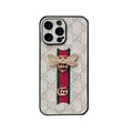Classic Leather Luxury Bees Phone Case With Strap for iPhone 12