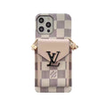 Monogram iPhone Case With Wallet And Strap White Grid for iPhone 12