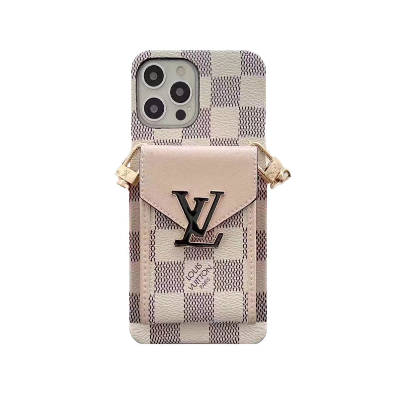 Monogram iPhone Case With Wallet And Strap White Grid for iPhone 12