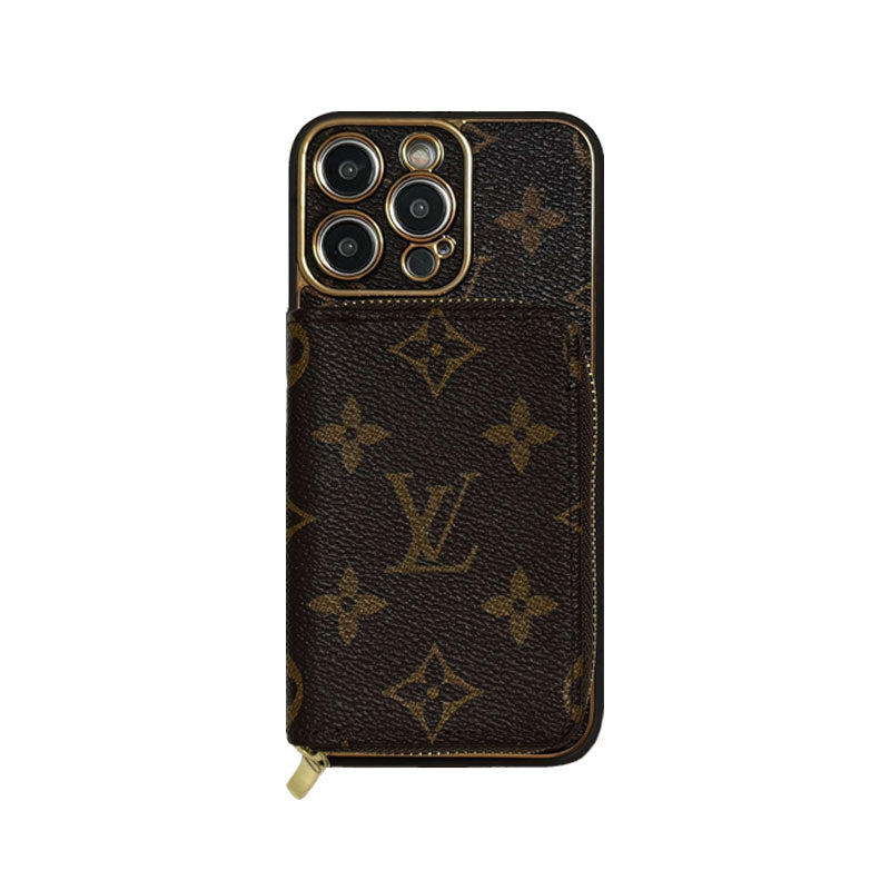 Monogram iPhone Case With Wallet Brown Big Printing for iPhone 12
