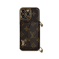 Monogram iPhone Case With Wallet And Strap Brown Big Printing for iPhone 12