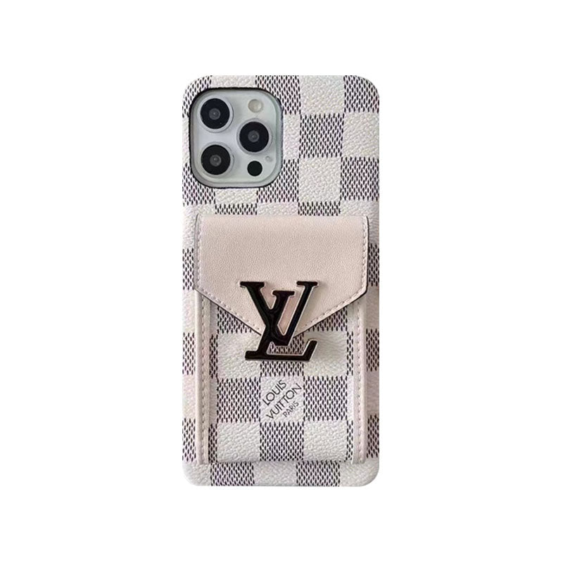 Monogram iPhone Case With Card Holder White Grid for iPhone 12