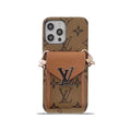 Monogram iPhone Case With Wallet And Strap Yellow Printing for iPhone 12