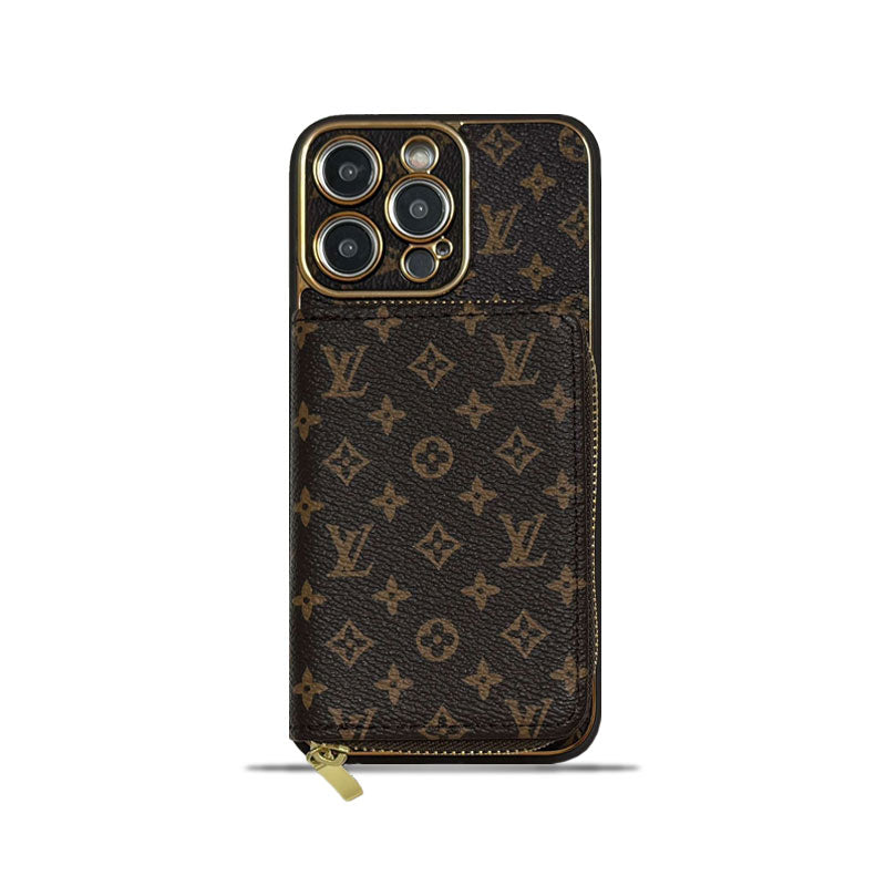 Monogram iPhone Case With Wallet Brown Small Printing for iPhone 12