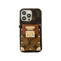 Monogram iPhone Case With Card Holder And Strap Brown for iPhone 12