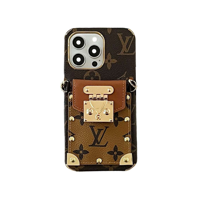 Monogram iPhone Case With Card Holder And Strap Brown for iPhone 12