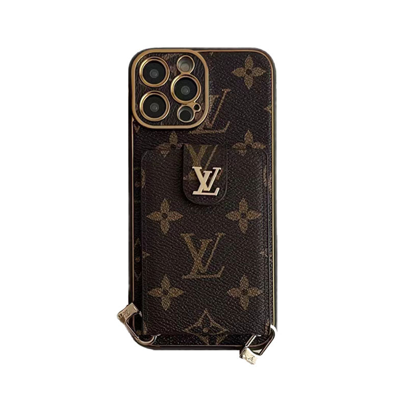Monogram iPhone Case With Card Wallet And Strap for iPhone 12