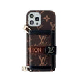 Monogram iPhone Case With Wallet And Strap Black for iPhone 12