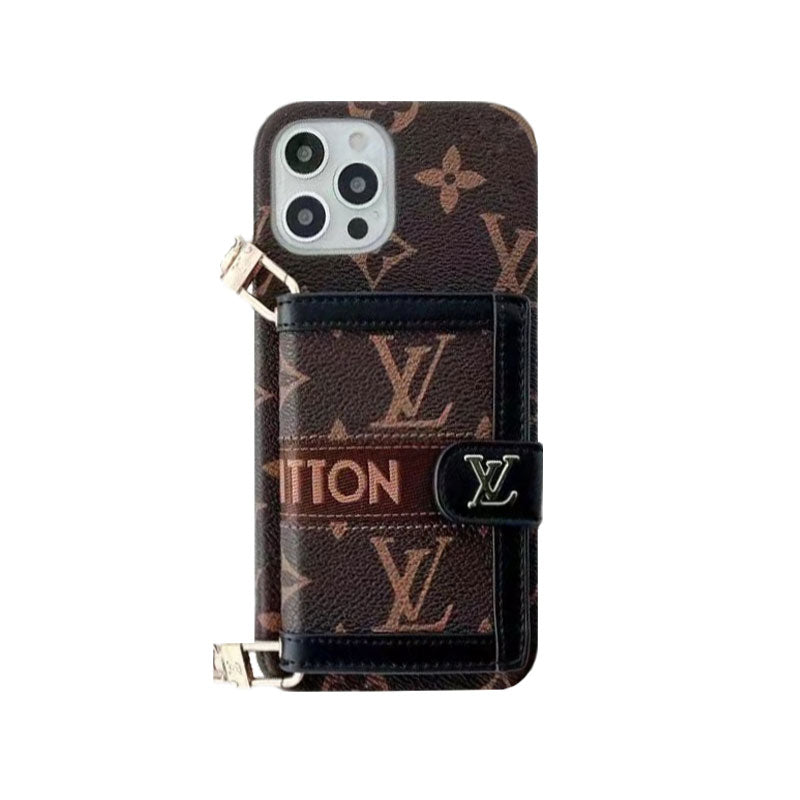 Monogram iPhone Case With Wallet And Strap Black for iPhone 12