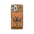 Monogram iPhone Case With Card Holder Yellow Printing for iPhone 12