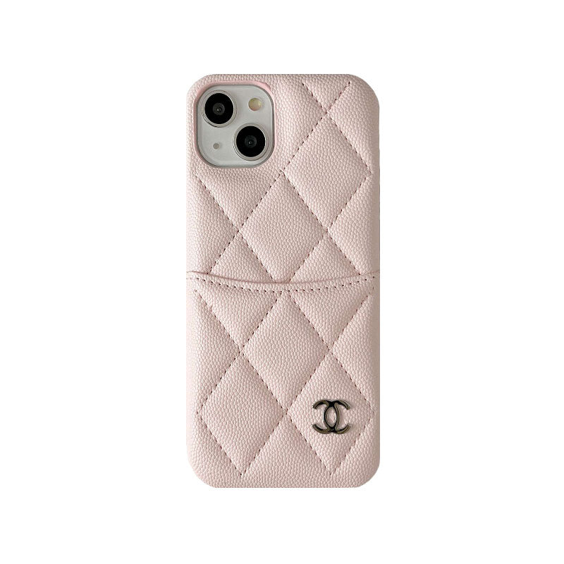 Leather CC iPhone Case With Card Holder Pink for iPhone 12