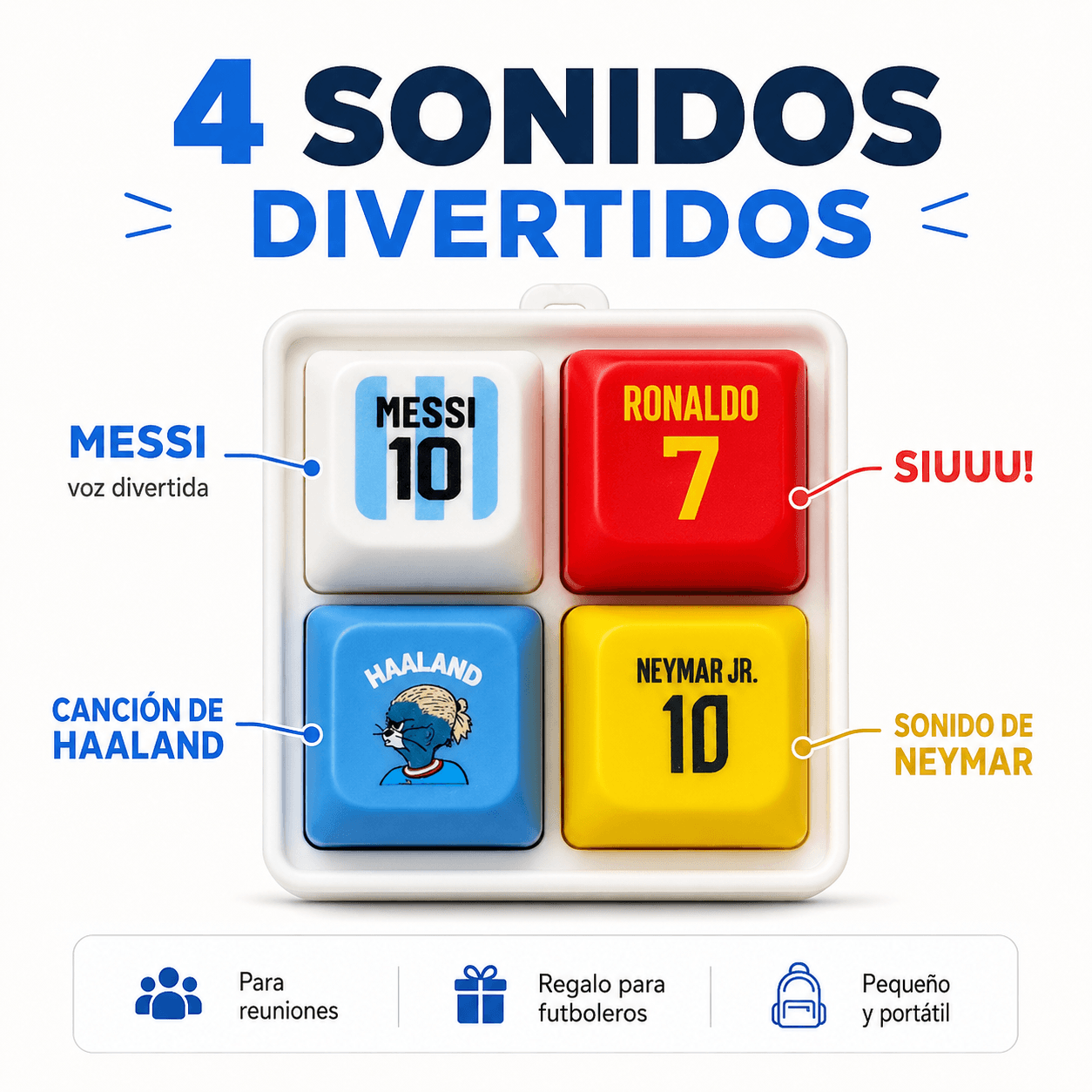 Football Legends Sound Button Keychain – Messi, Ronaldo, Haaland & Neymar