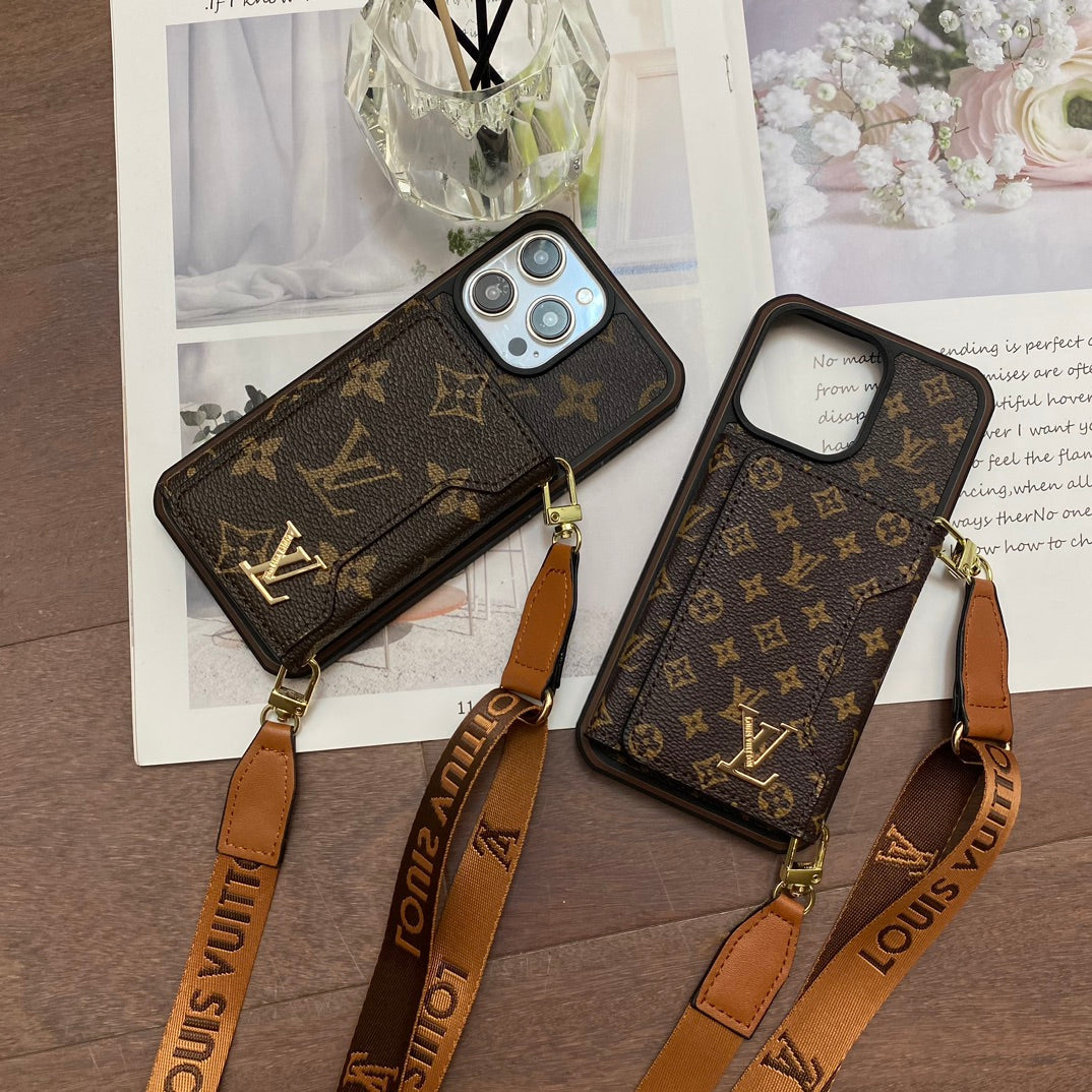 iPhone 16 LV Case 15 14 13 12 Pro Max Plus Crossbody Wallet