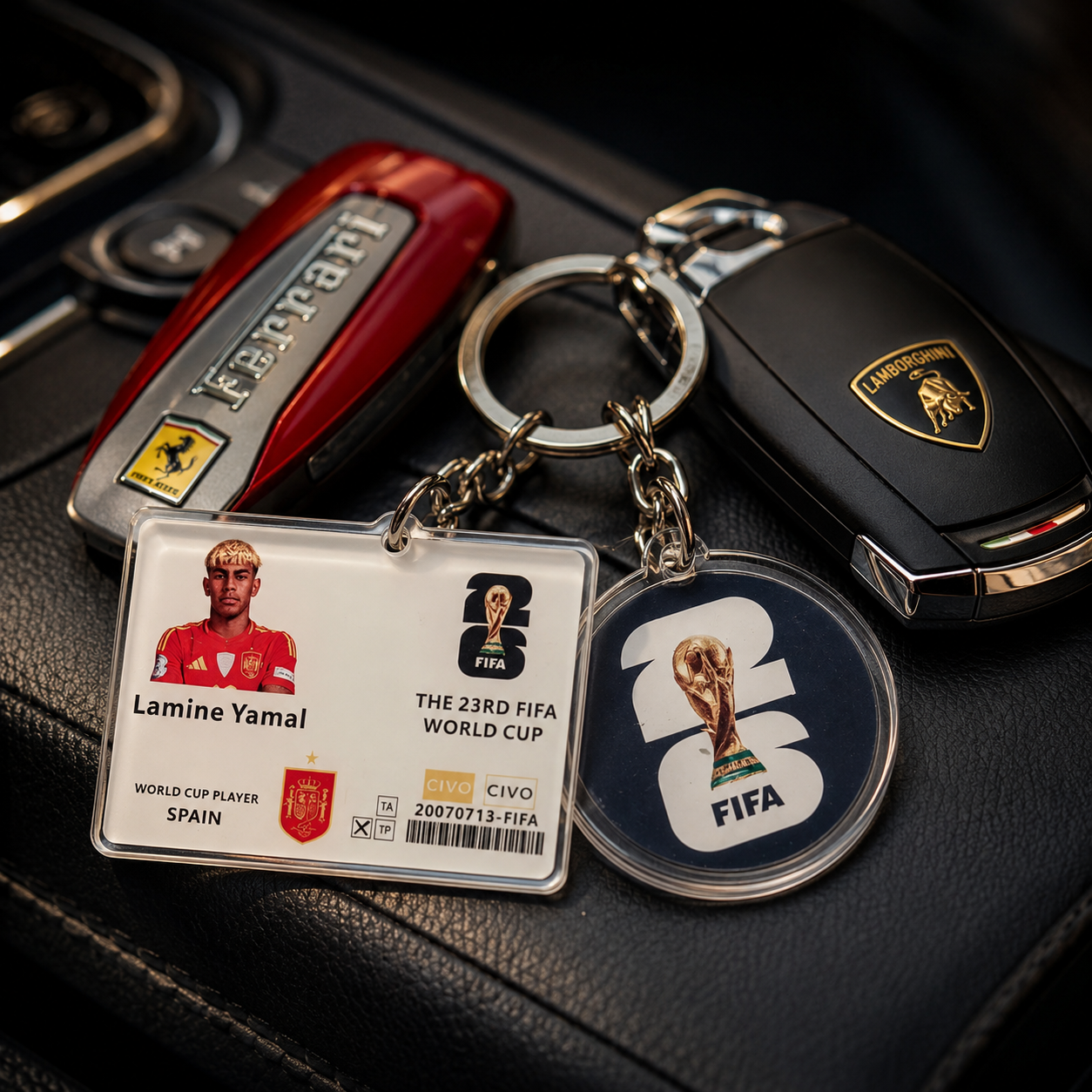 World Football Player Card Keychain – Ronaldo, Neymar, Mbappé & Yamal ,Messi Fan Gift