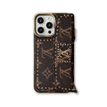 Leather Monogram Phone Case With Card Holder And Strap Big Printing for iPhone 12