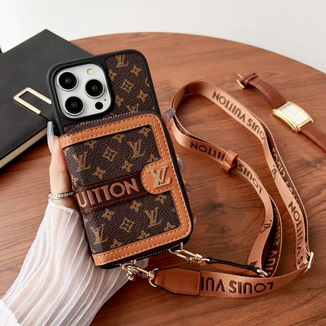 LV Zipped Wallet Phone Case Crossbody For 12-16 Pro Max Plus for 12-pro