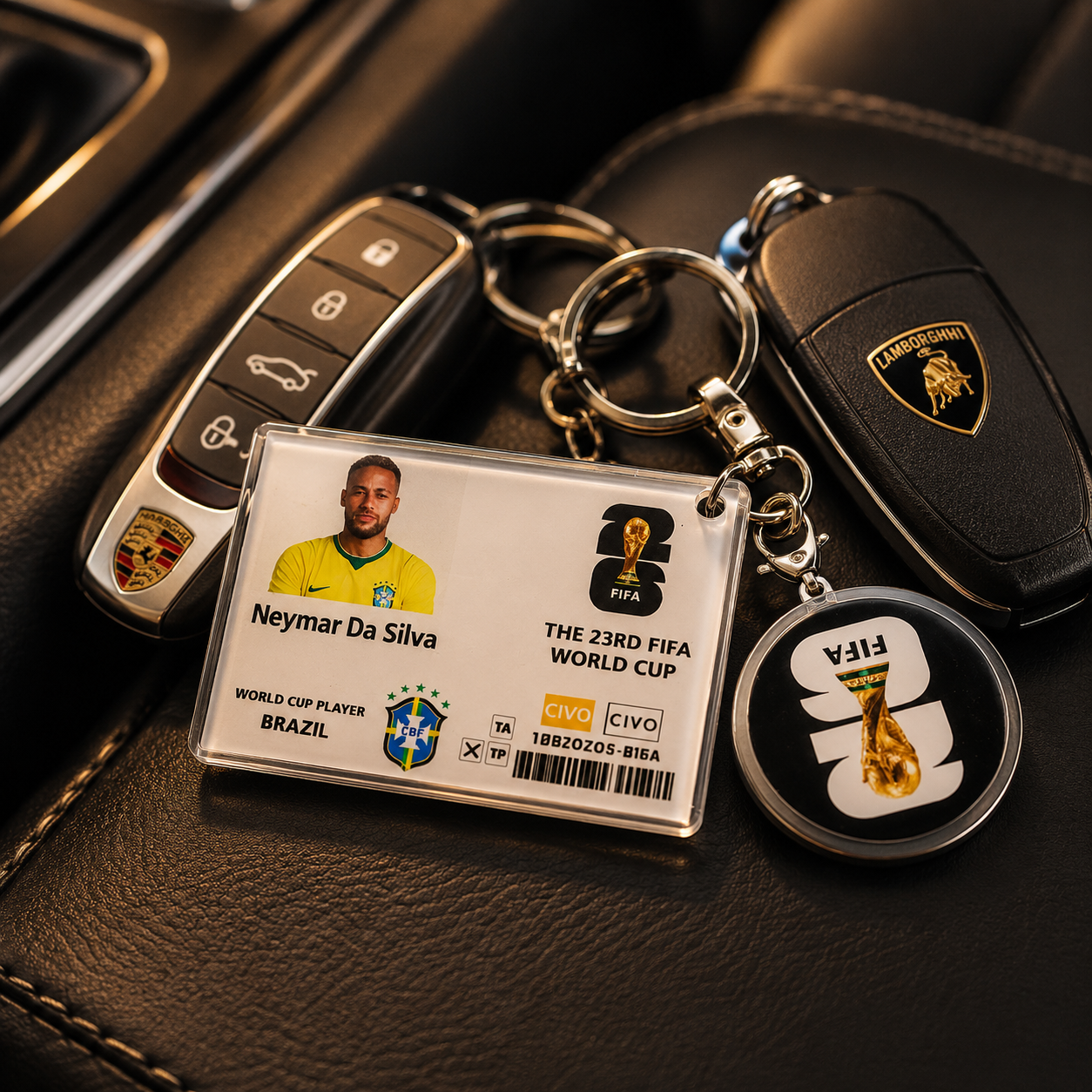 World Football Player Card Keychain – Ronaldo, Neymar, Mbappé & Yamal ,Messi Fan Gift