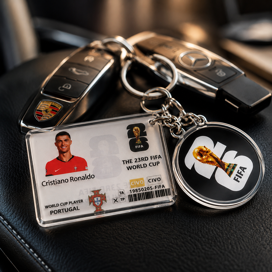 World Football Player Card Keychain – Ronaldo, Neymar, Mbappé & Yamal ,Messi Fan Gift
