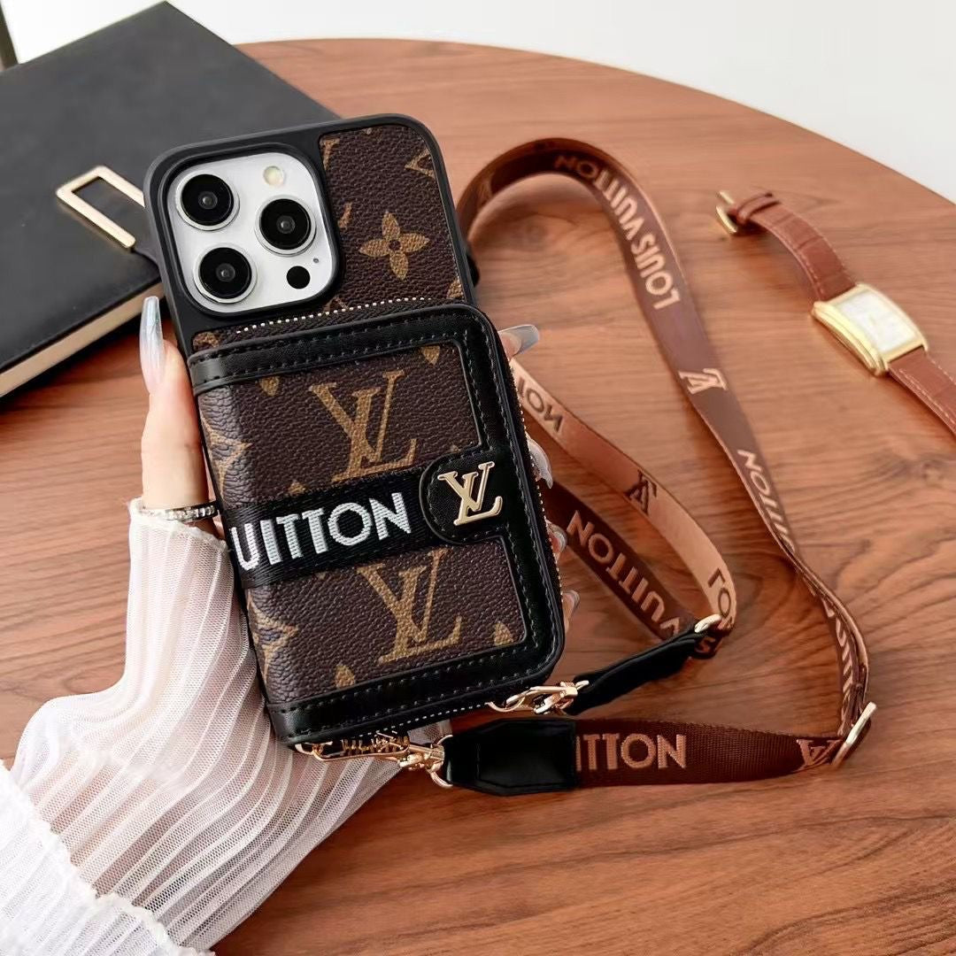 LV Zipped Wallet Phone Case Crossbody For 12-16 Pro Max Plus