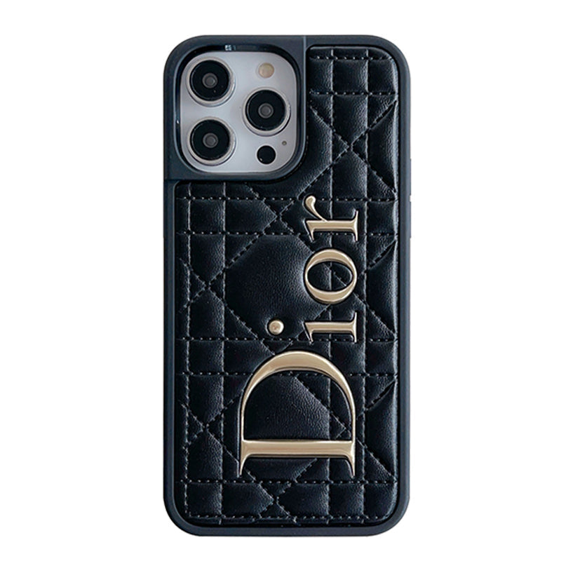 Luxury Gold Logo Leather iPhone Case for iPhone 12
