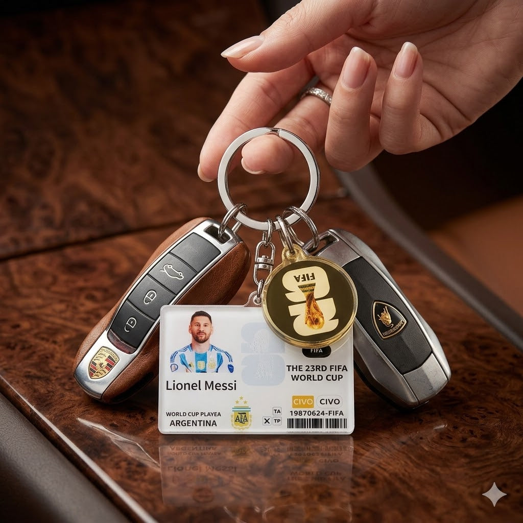 World Football Player Card Keychain – Ronaldo, Neymar, Mbappé & Yamal ,Messi Fan Gift