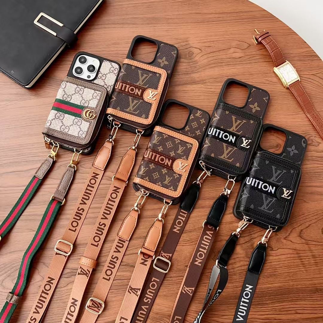 LV Zipped Wallet Phone Case Crossbody For 12-16 Pro Max Plus