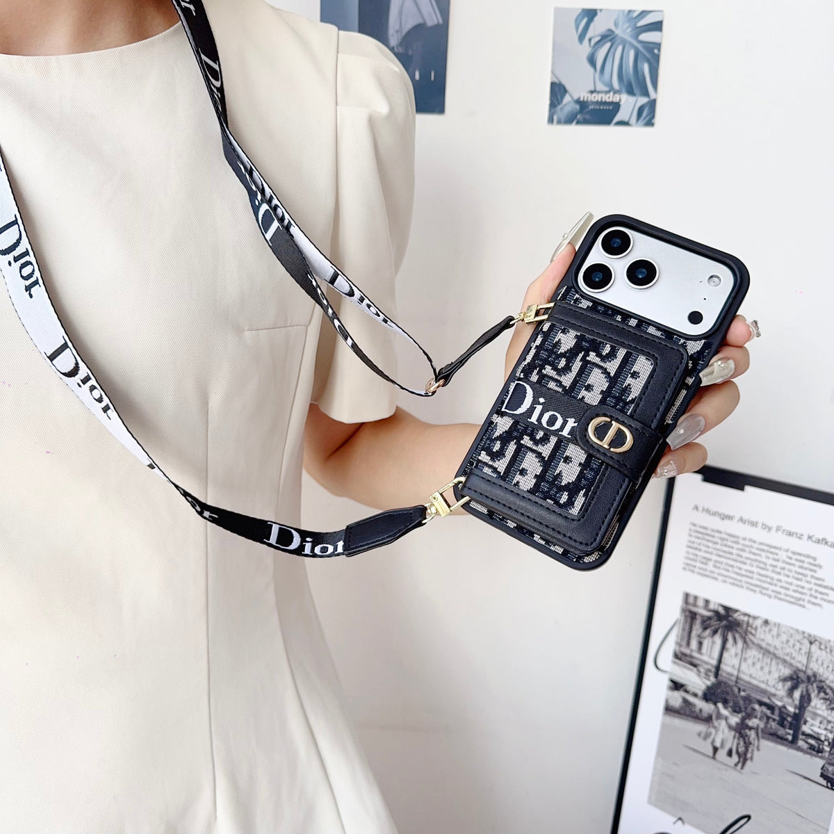 Fabric Canvas Dior Crossbody Case iPhone 12-17 / Pro / Pro Max / Plus