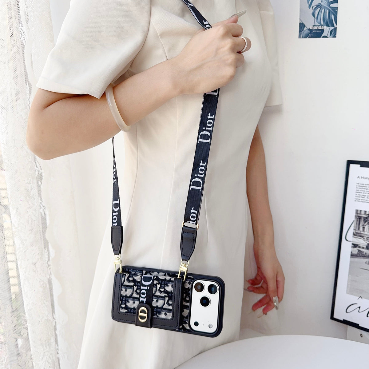 Fabric Canvas Dior Crossbody Case iPhone 12-17 / Pro / Pro Max / Plus