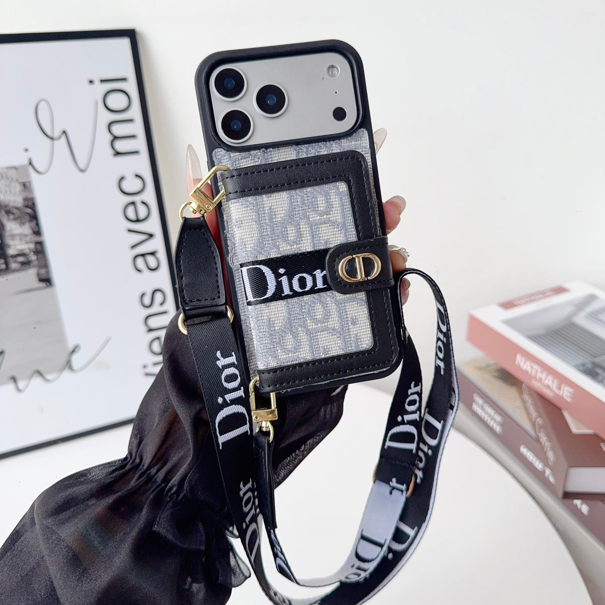 Fabric Canvas Dior Crossbody Case iPhone 12-17 / Pro / Pro Max / Plus for 12-pro