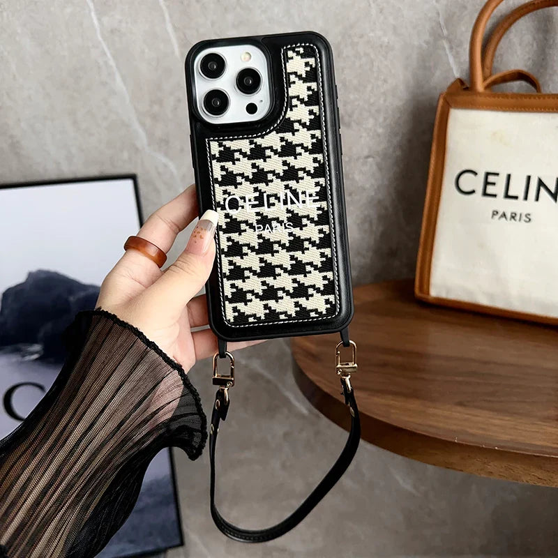 Fashion Cl Phone Case With Strap Fabric Leather for 12