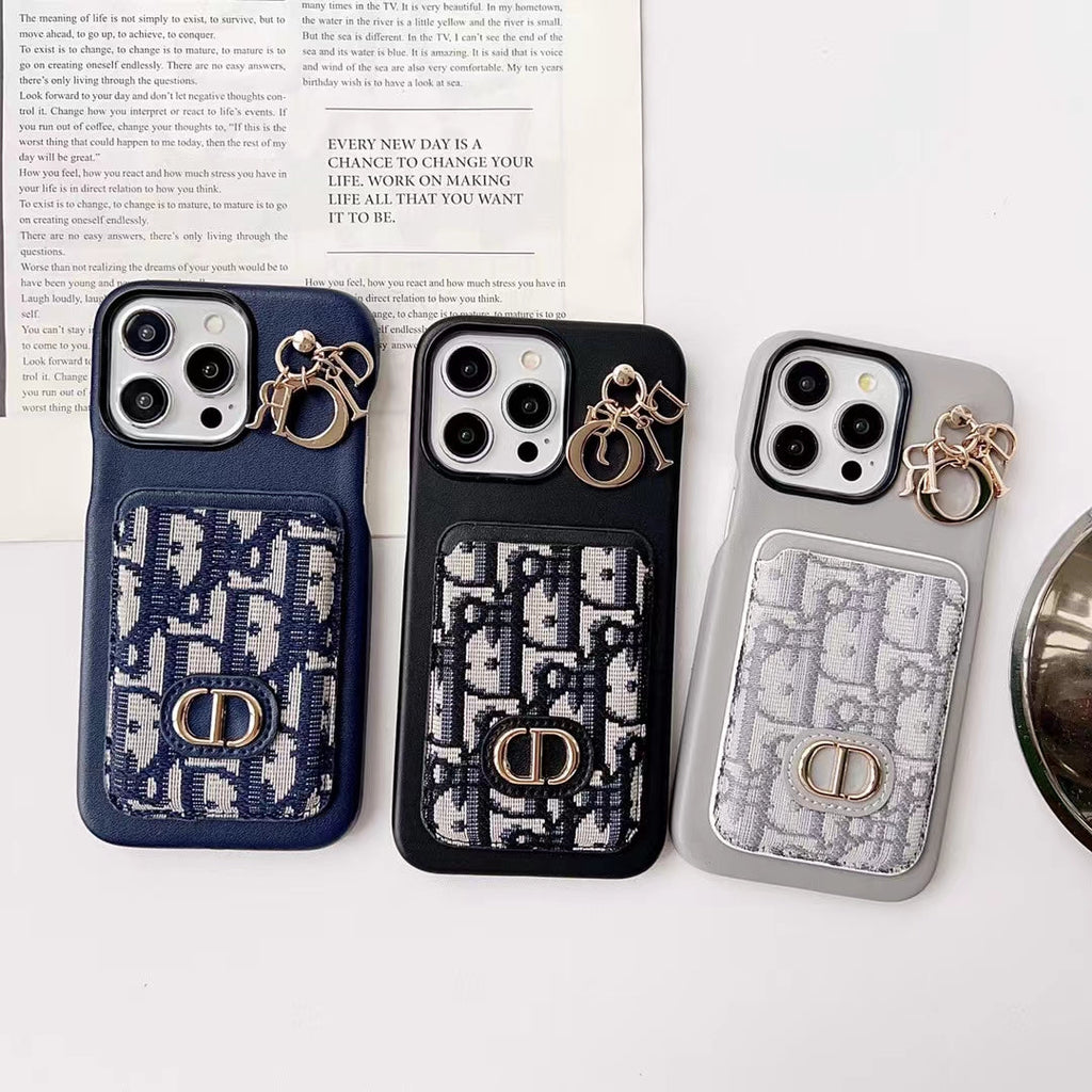 Christian Dior iPhone Case Card Slot For 12 13 14 15 Pro Max Plus Models