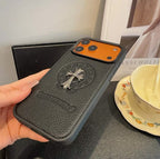 Leather Chrome Heart iPhone Case For 13-17 / Pro / Pro Max for 13-pro