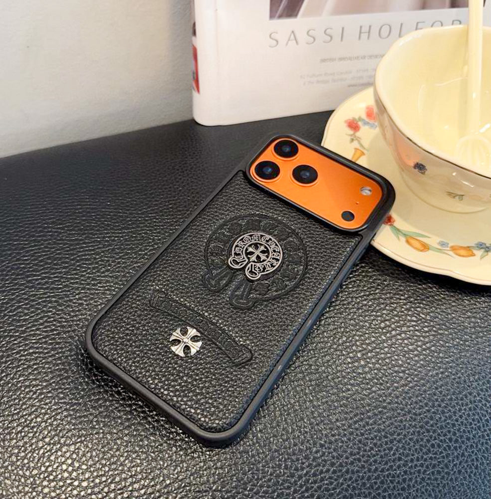 Leather Chrome Heart iPhone Case For 13-17 / Pro / Pro Max for 13-pro