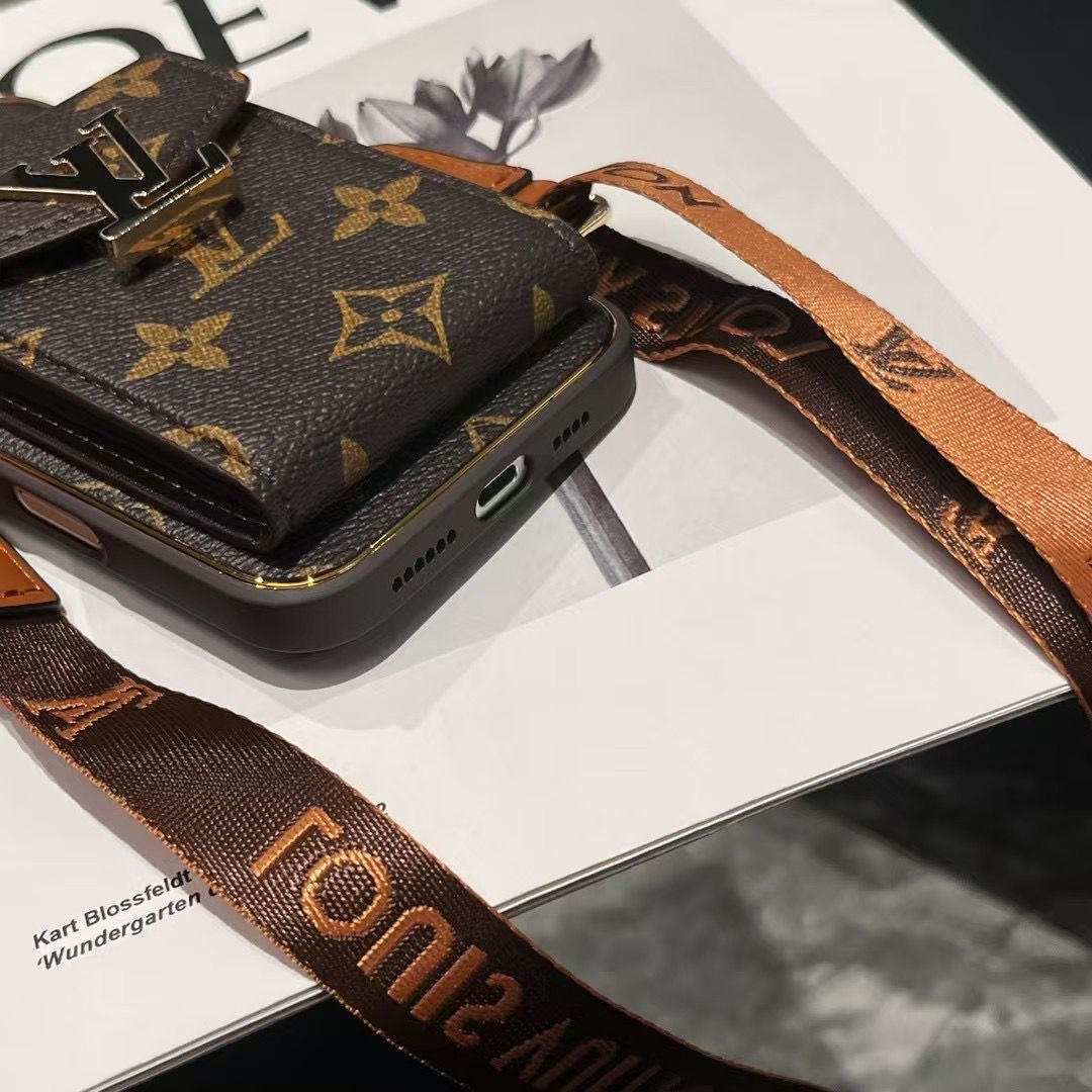 Crossbody Card Holder LV iPhone Case For 12-16 Pro Max Plus
