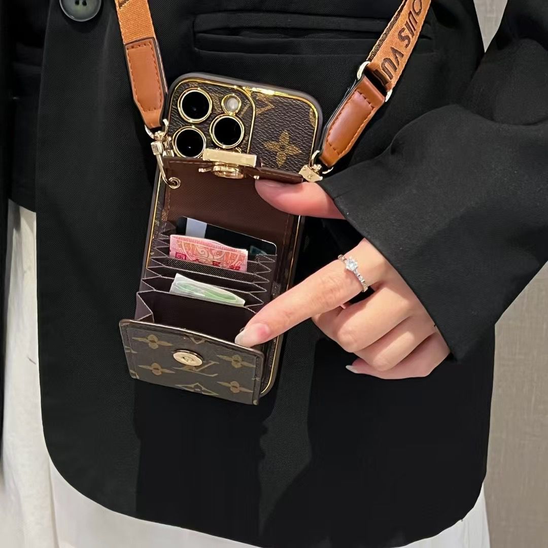 Crossbody Card Holder LV iPhone Case For 12-16 Pro Max Plus