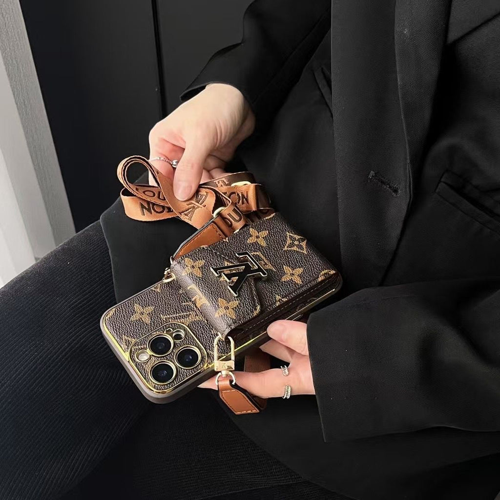 Crossbody Card Holder LV iPhone Case For 12-16 Pro Max Plus
