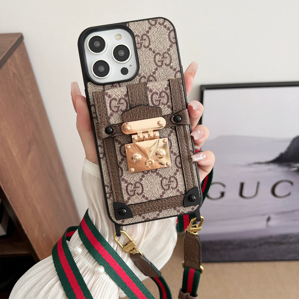 Designer Canvas Crossbody Phone Case For iPhone 12-16 Pro Max Plus for 13-pro