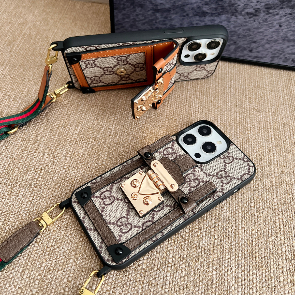 Designer Canvas Crossbody Phone Case For iPhone 12-16 Pro Max Plus for 12-pro