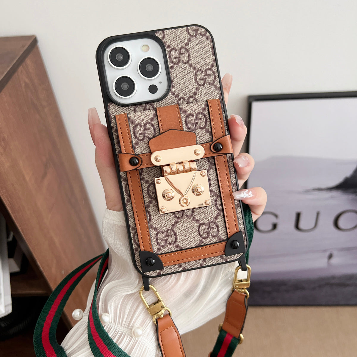 Designer Canvas Crossbody Phone Case For iPhone 12-16 Pro Max Plus for 13