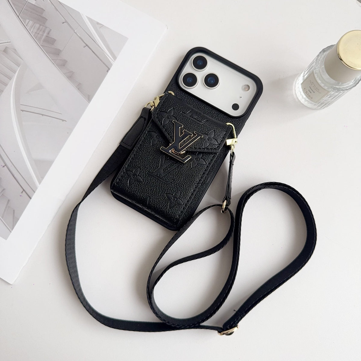 Black Leather Crossbody Designer iPhone 17 Phone Case for iphone-17-pro-max