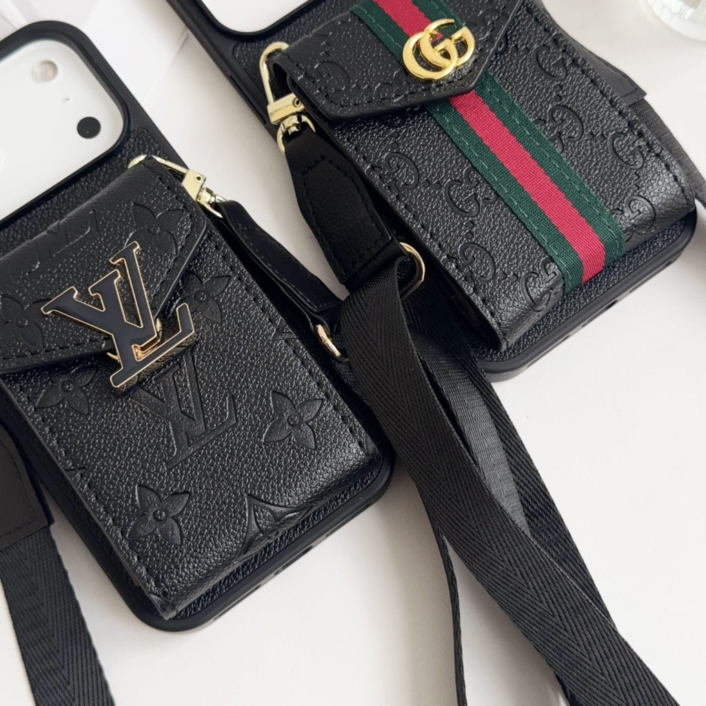 Black Leather Crossbody Designer iPhone 17 Phone Case for iphone-17-air