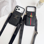Black Leather Crossbody Designer iPhone 17 Phone Case for iphone-17