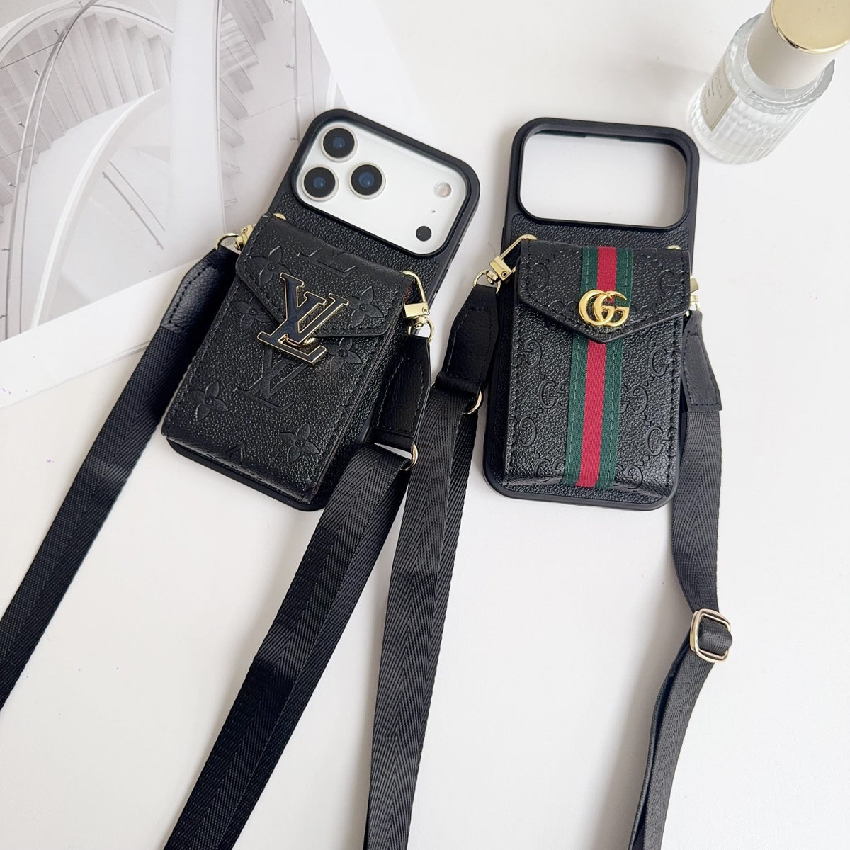 Black Leather Crossbody Designer iPhone 17 Phone Case for iphone-17