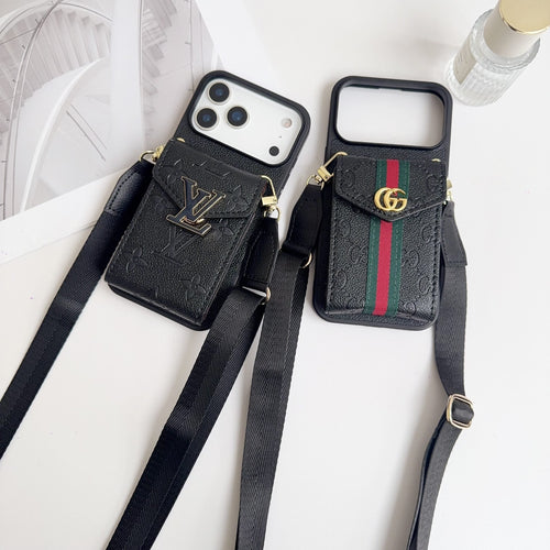 Black Leather Crossbody Designer iPhone 17 Phone Case for iphone-17