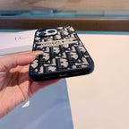 iPhone Case Dior Style Fabric Canvas For 11 12 13 14 15 16 Pro Max Plus for 11-pro