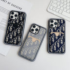 Dior Fabric iPhone Case Card Slot For 12 -16 Pro Max Plus