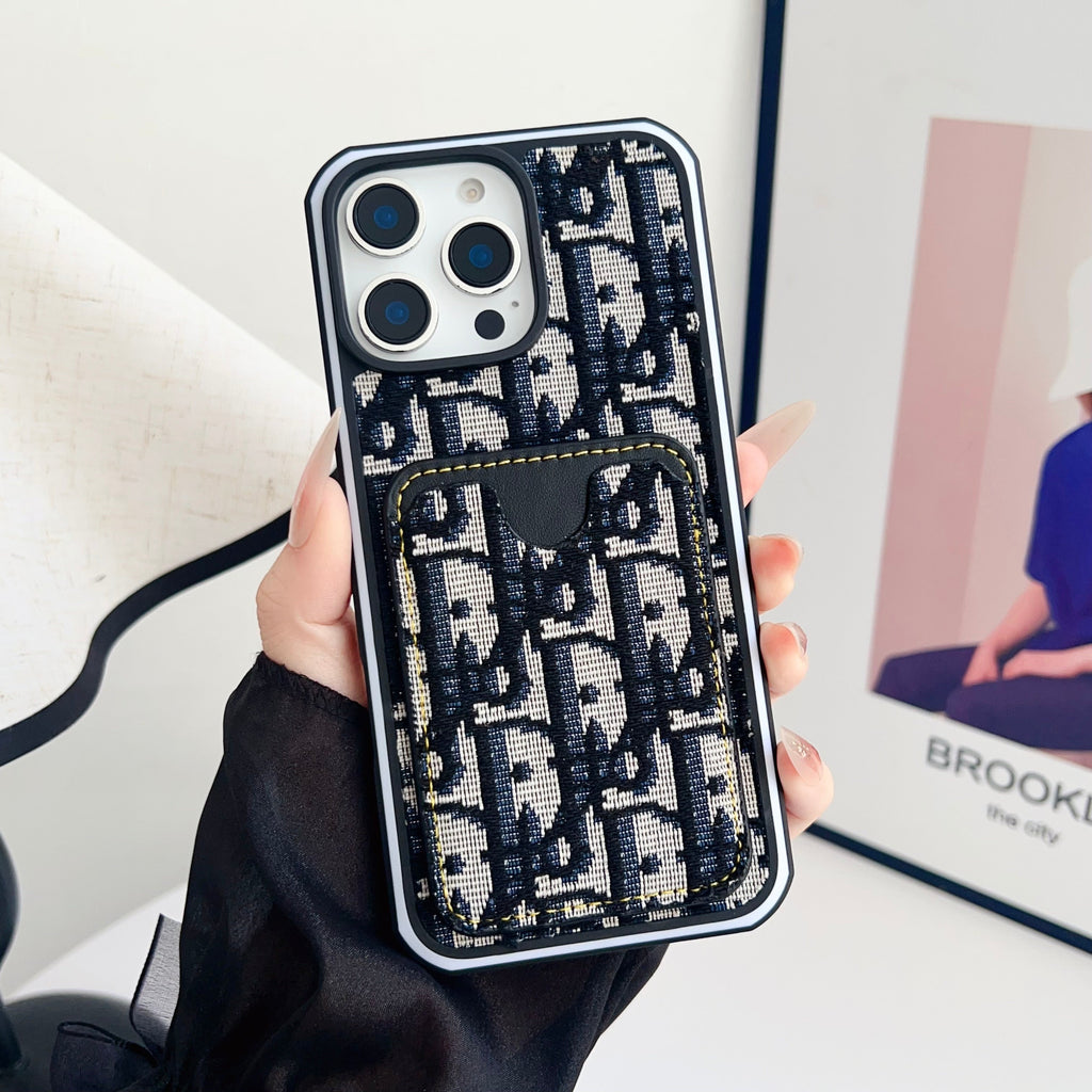 Dior Fabric iPhone Case Card Slot For 12 -16 Pro Max Plus for 12-pro-max